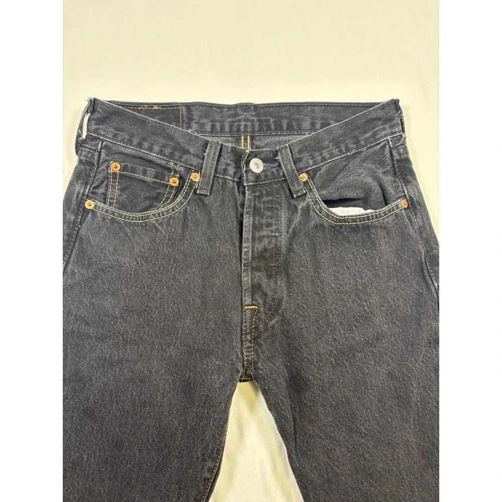 Levis 501 Original Fit Button Fly Jeans Mens 28x32 Faded Black Denim Straight